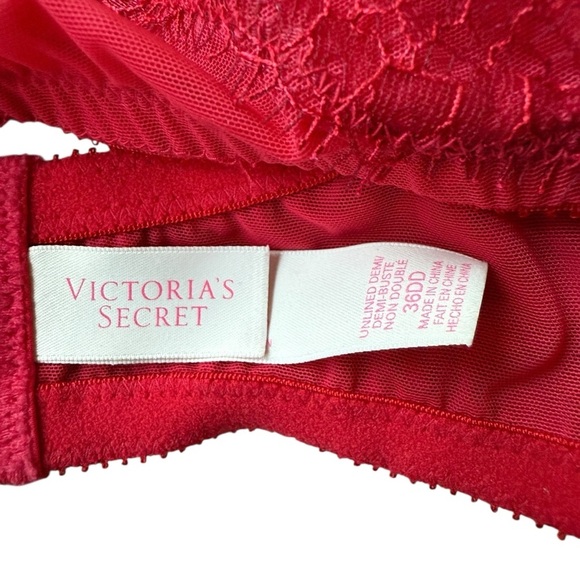 Victoria's Secret Dream Angels Wicked Lace Balconette Bra 36DD Red Unlined Bows - Picture 6 of 8